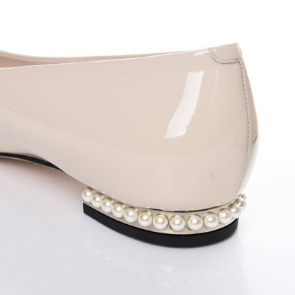 Chanel Patent Calfskin Pearl Cap Toe Flats 39.5 Light Beige Black 19 of 20