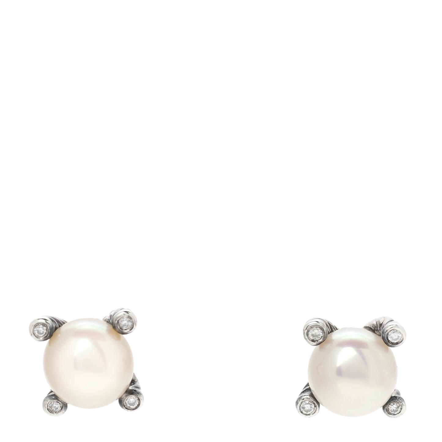 Sterling Silver Diamond Pearl 7mm Earrings