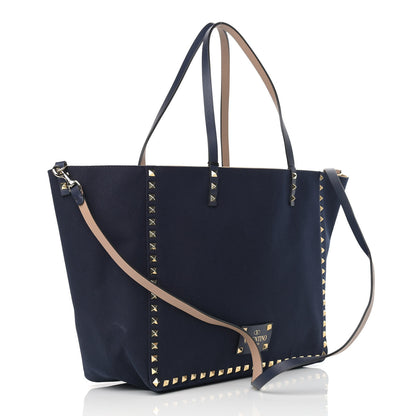 Valentino Garavani Canvas Small Rockstud Reversible Tote Navy Blue Beige 5 of 17