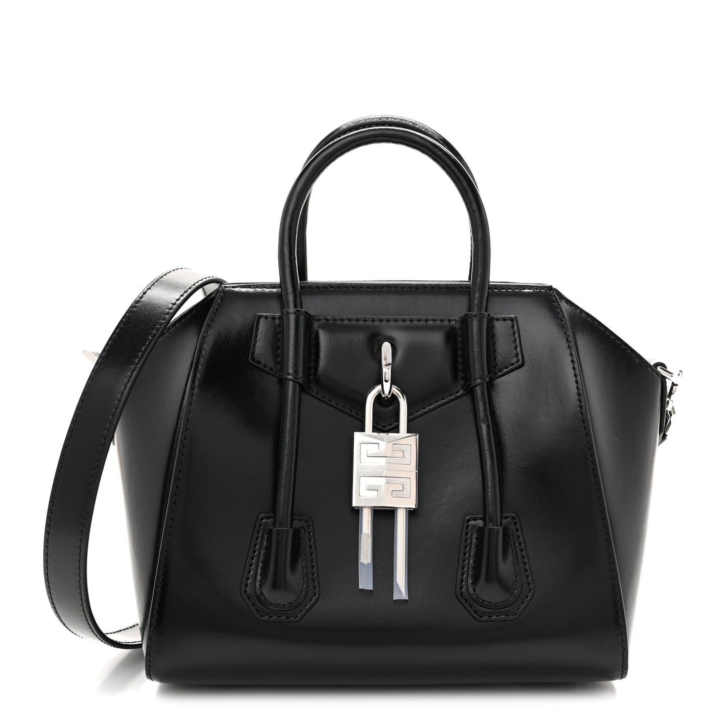 Box Calfskin Mini Lock Antigona Shoulder Bag Black