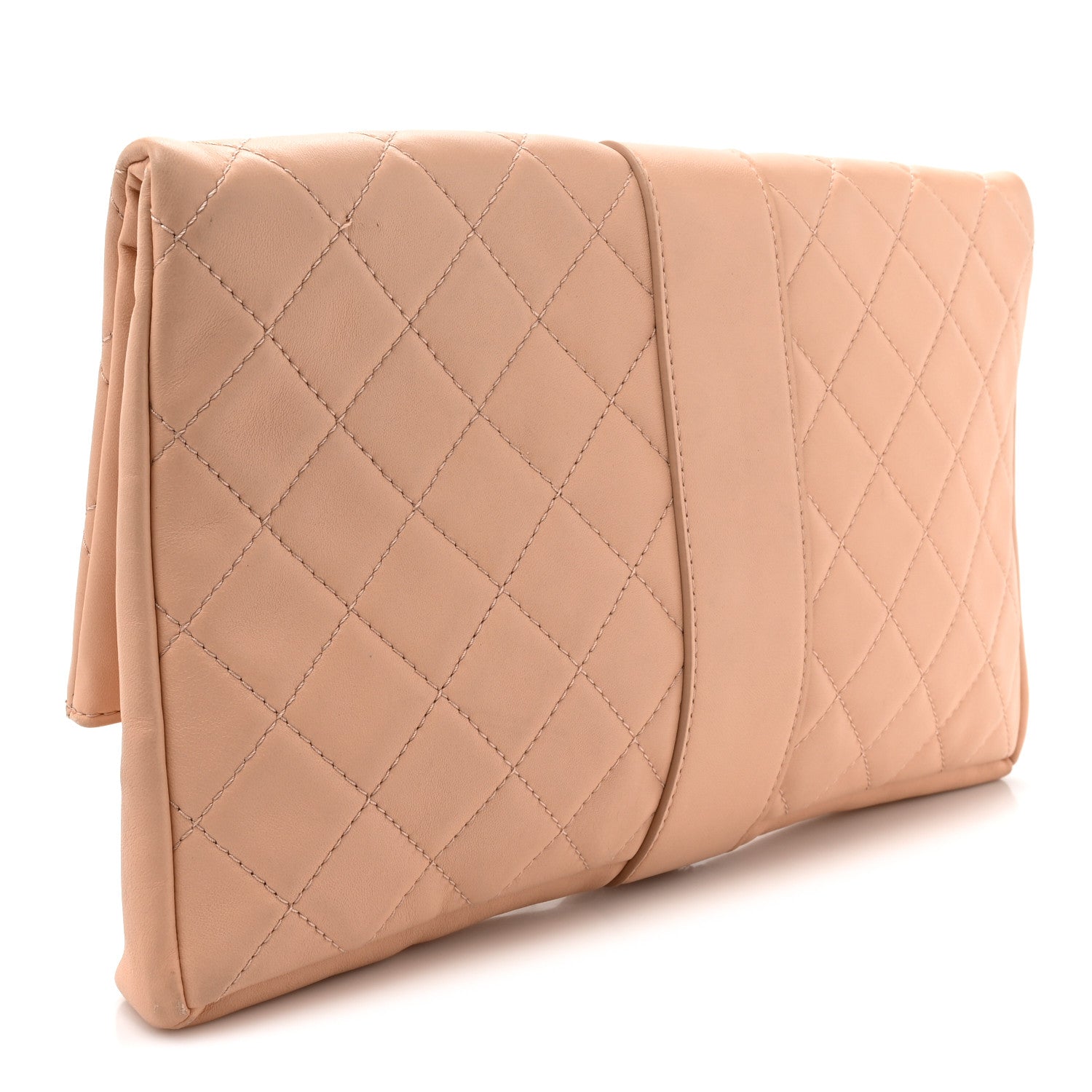 Chanel Lambskin Quilted Grip Clutch Nude 3 of 15