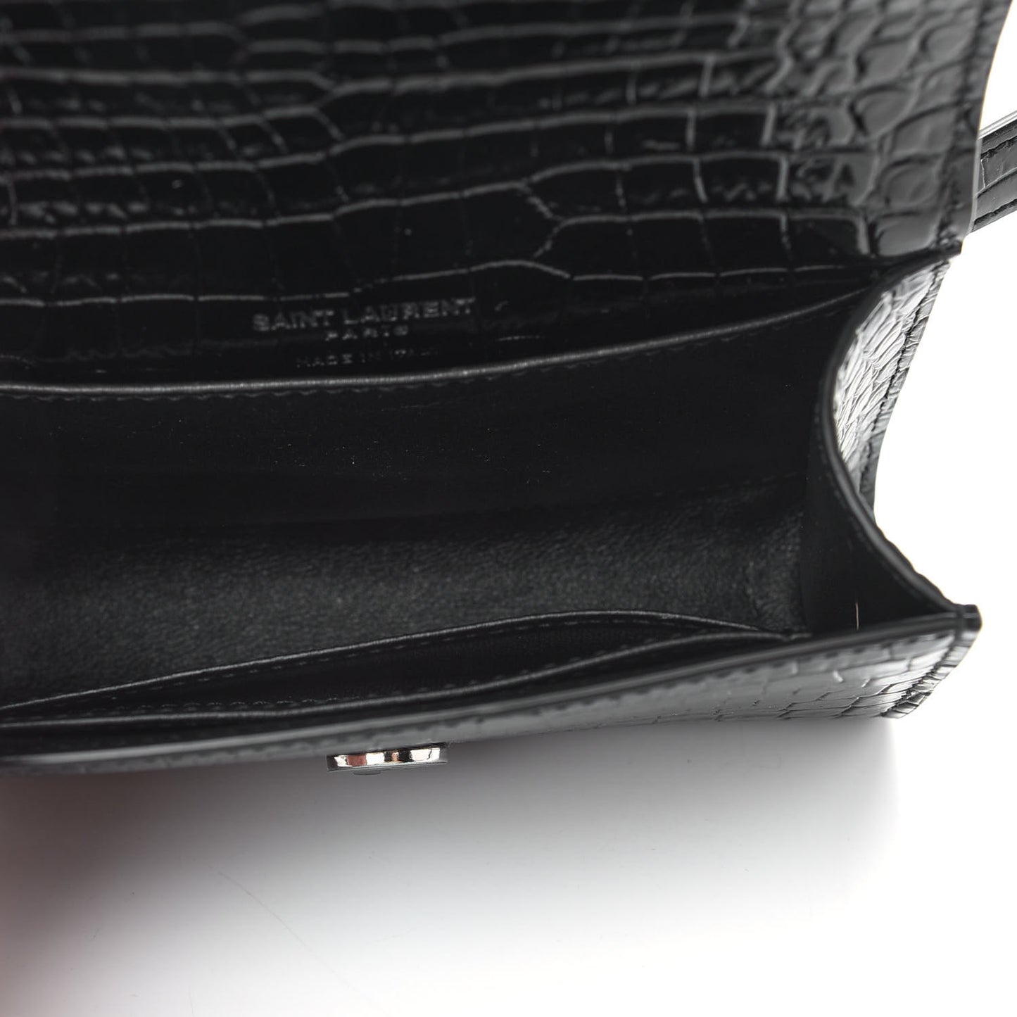 Calfskin Crocodile Embossed Monogram Kate Belt Bag Black