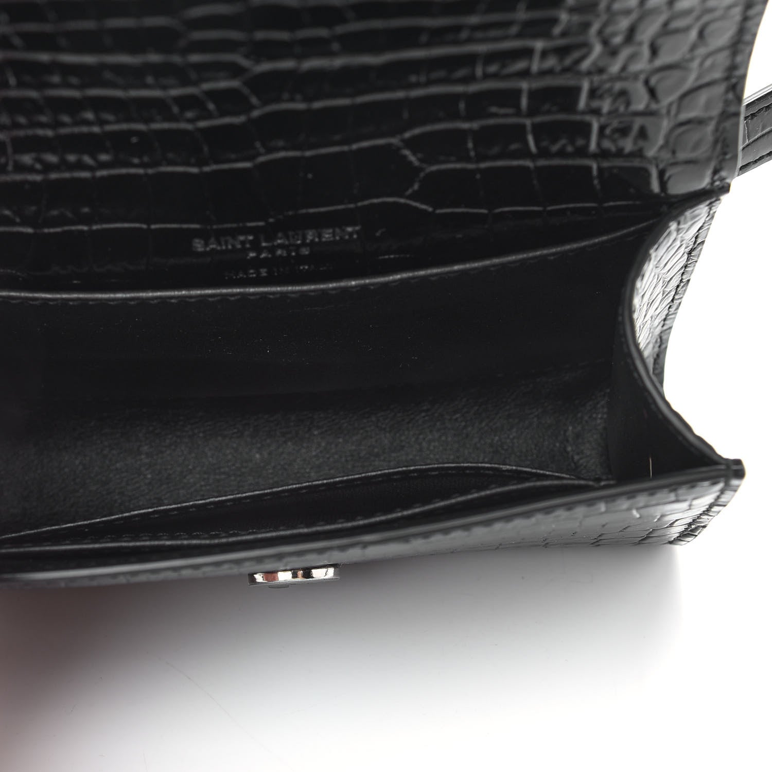 Saint Laurent Calfskin Crocodile Embossed Monogram Kate Belt Bag Black 5 of 8