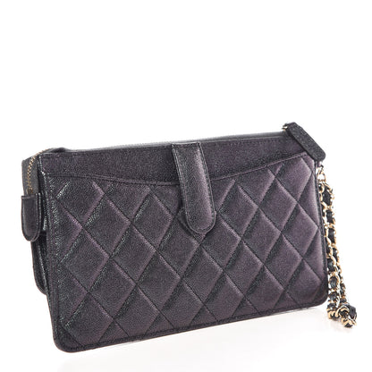 Chanel Iridescent Caviar Quilted Classic Pouch With Handle Black 4 of 11