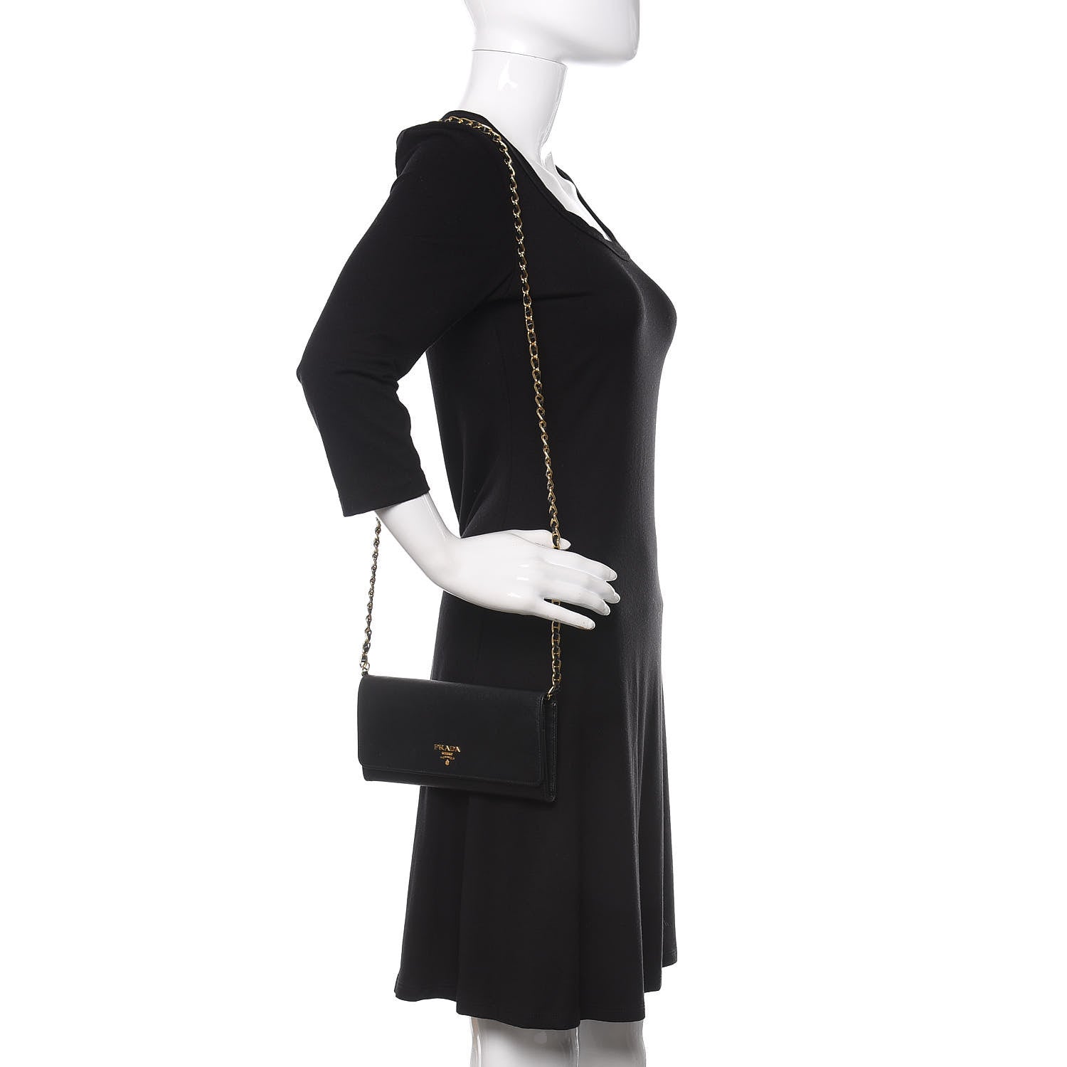 Prada Saffiano Metal Oro Chain Wallet Black 2 of 11