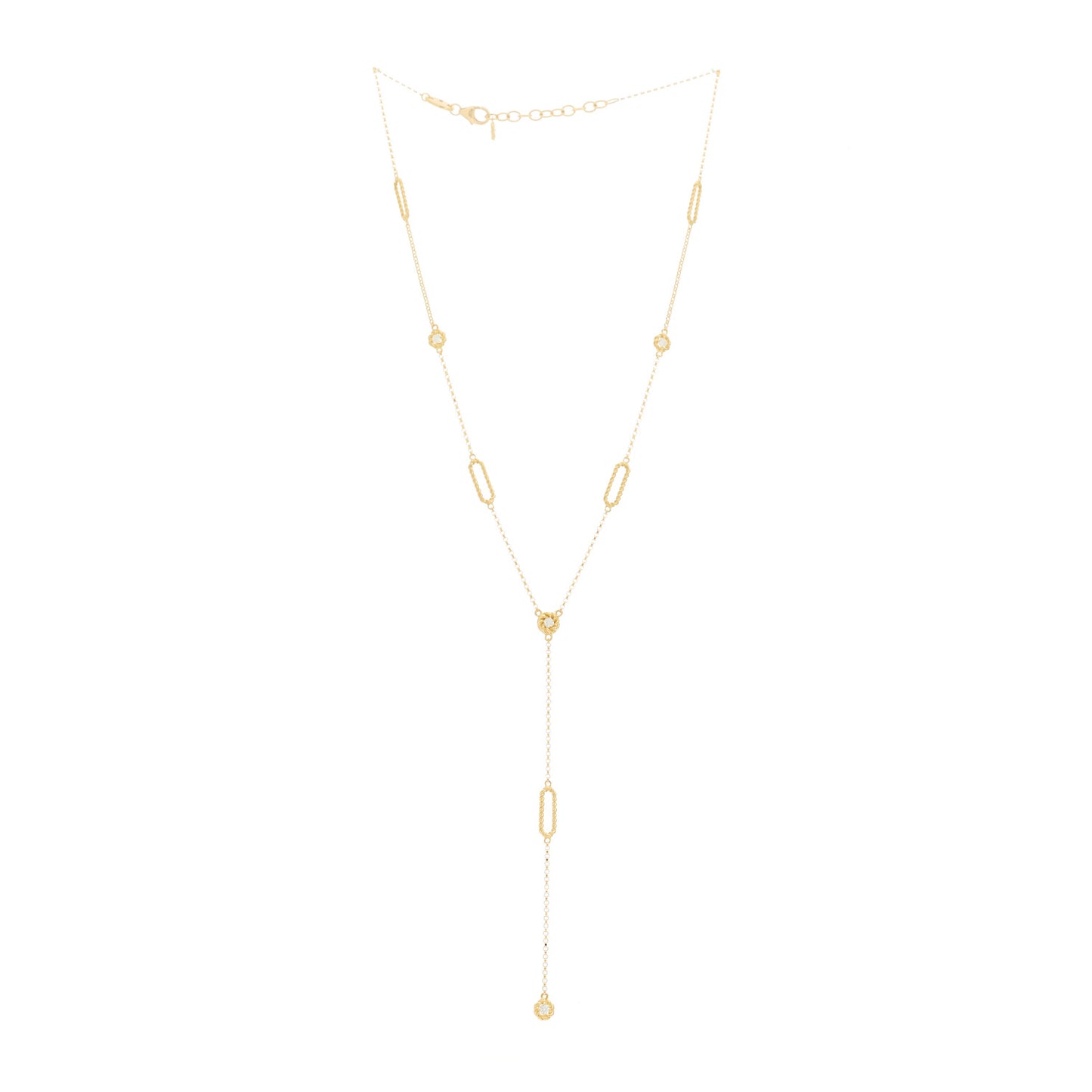 18K Yellow Gold Diamond Barocco Y Drop Necklace