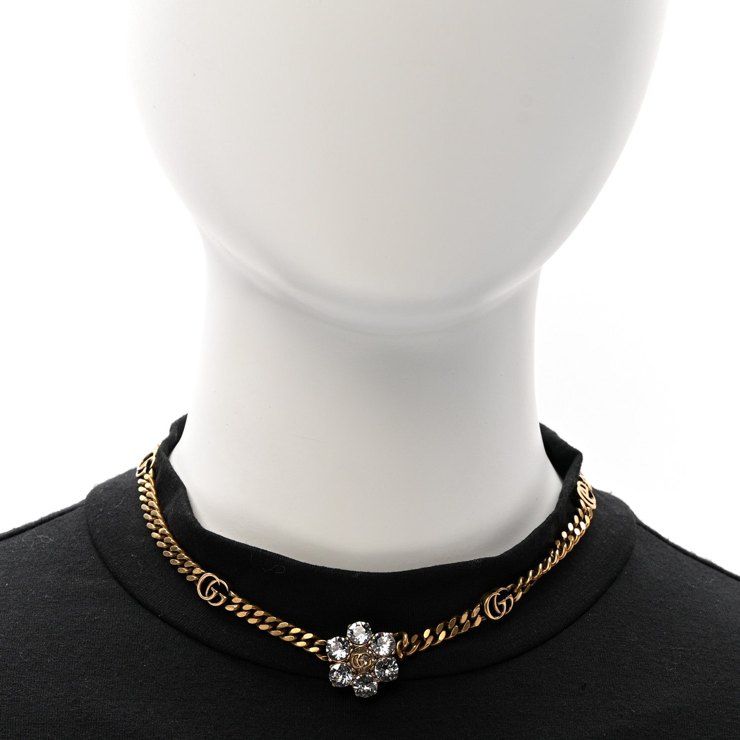Gucci Crystal Double G Flower Chain Necklace Aged Gold 2 of 5