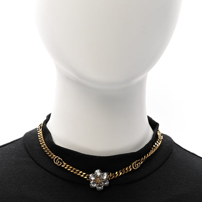 Gucci Crystal Double G Flower Chain Necklace Aged Gold 2 of 5