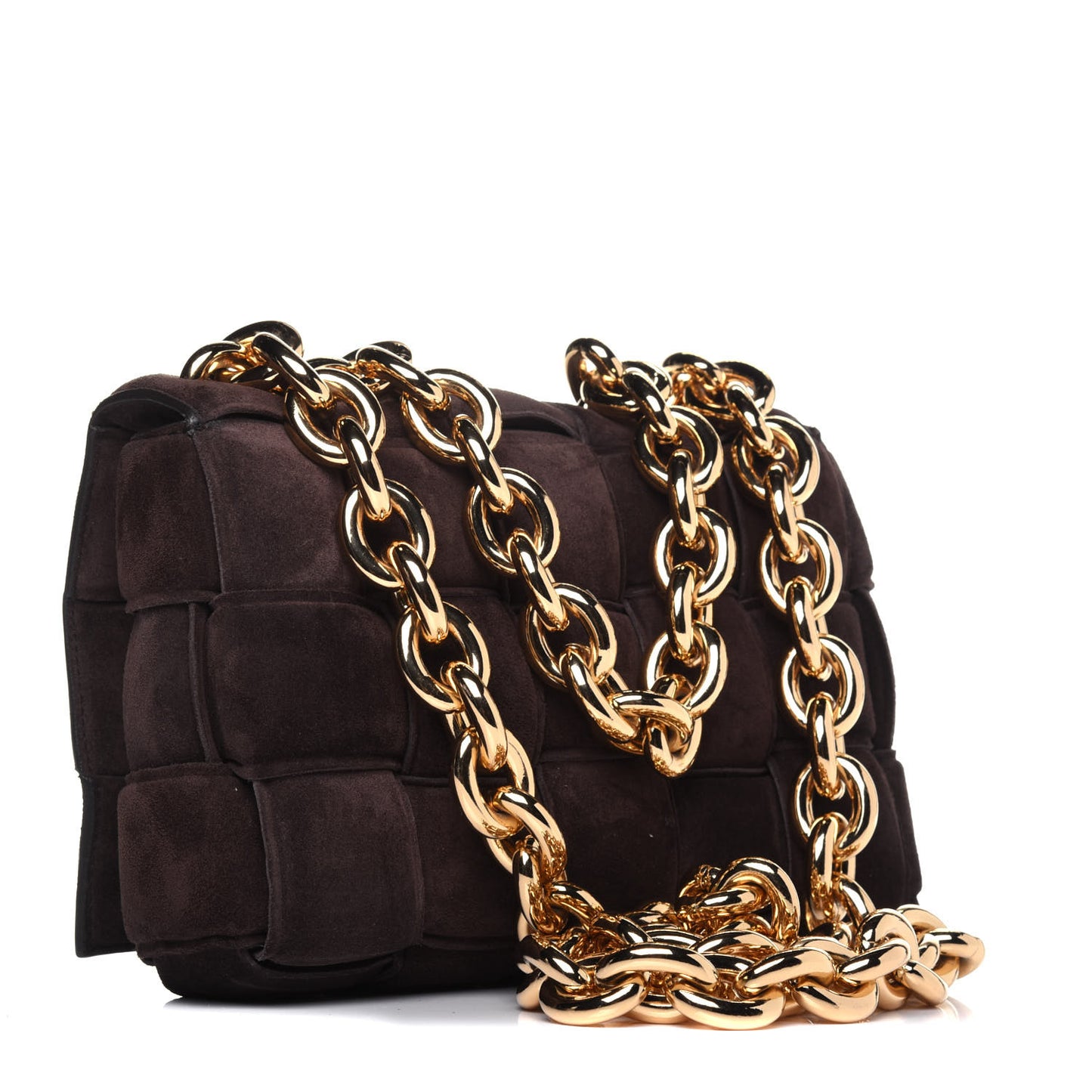 Suede Maxi Intrecciato Padded Chain Cassette Crossbody Bag Fondant