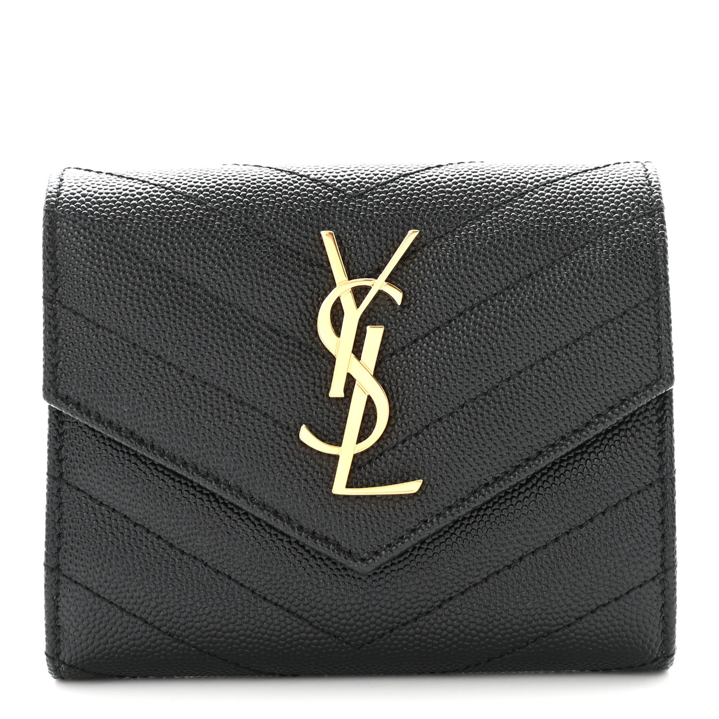 Grain De Poudre Matelasse Chevron Monogram Compact Tri Fold Wallet Black