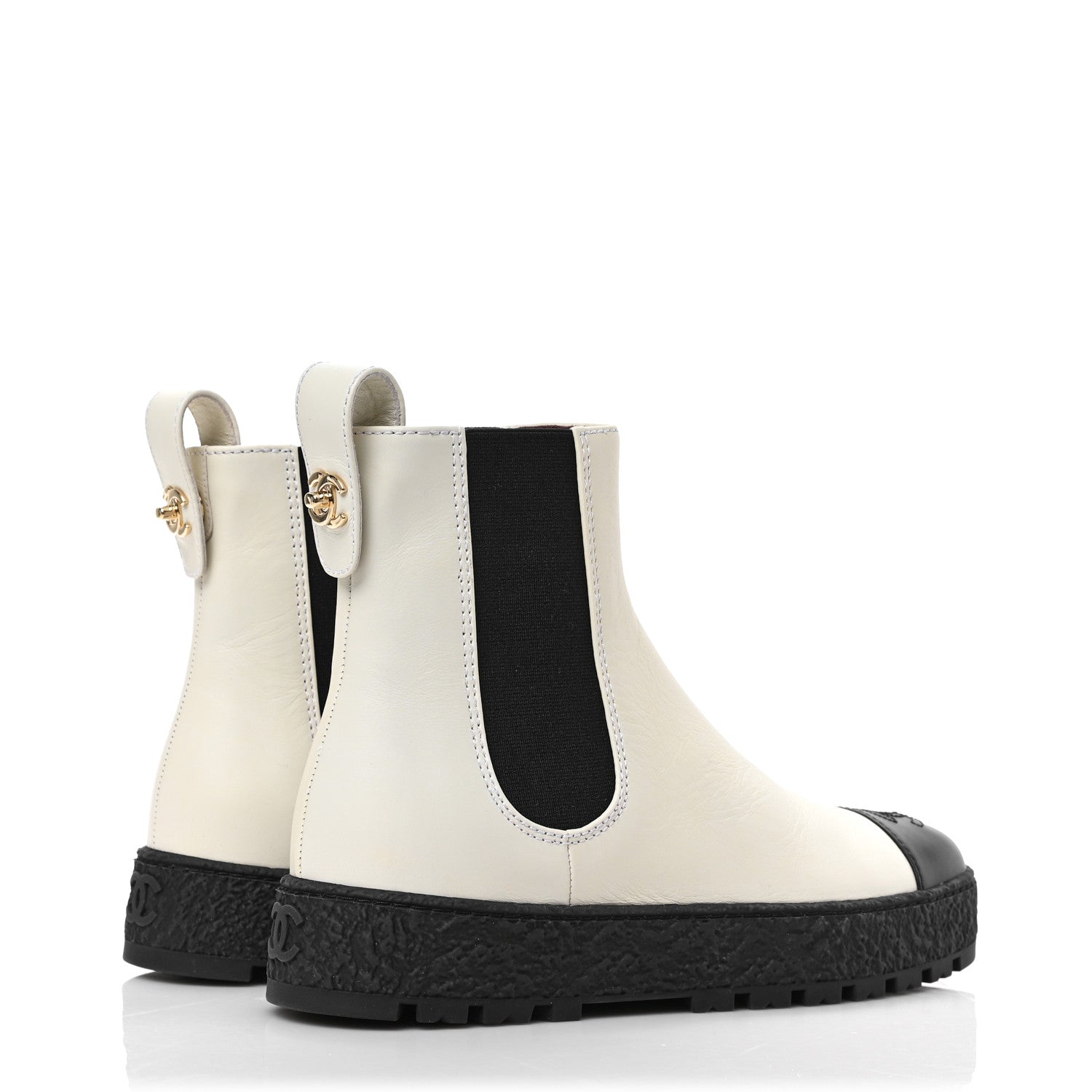 Chanel Calfskin Cap Toe CC Ankle Boots 37 White Black 4 of 8