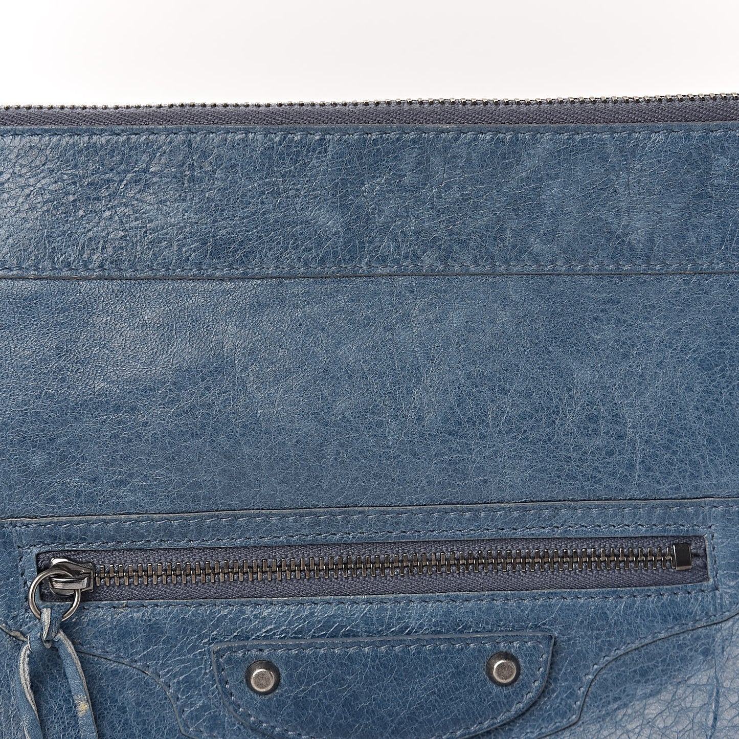 Agneau Classic Hardware Zip Clutch Bleu Jean