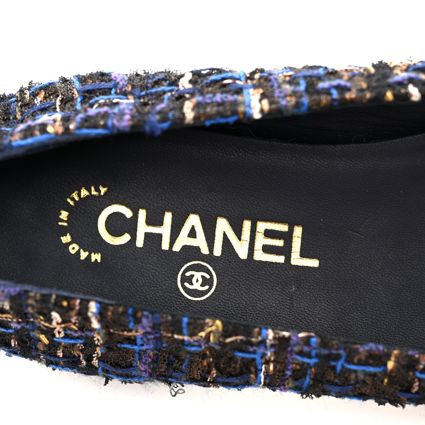 Tweed Lambskin Cap Toe Ballerina Flats 40 Navy Blue Black
