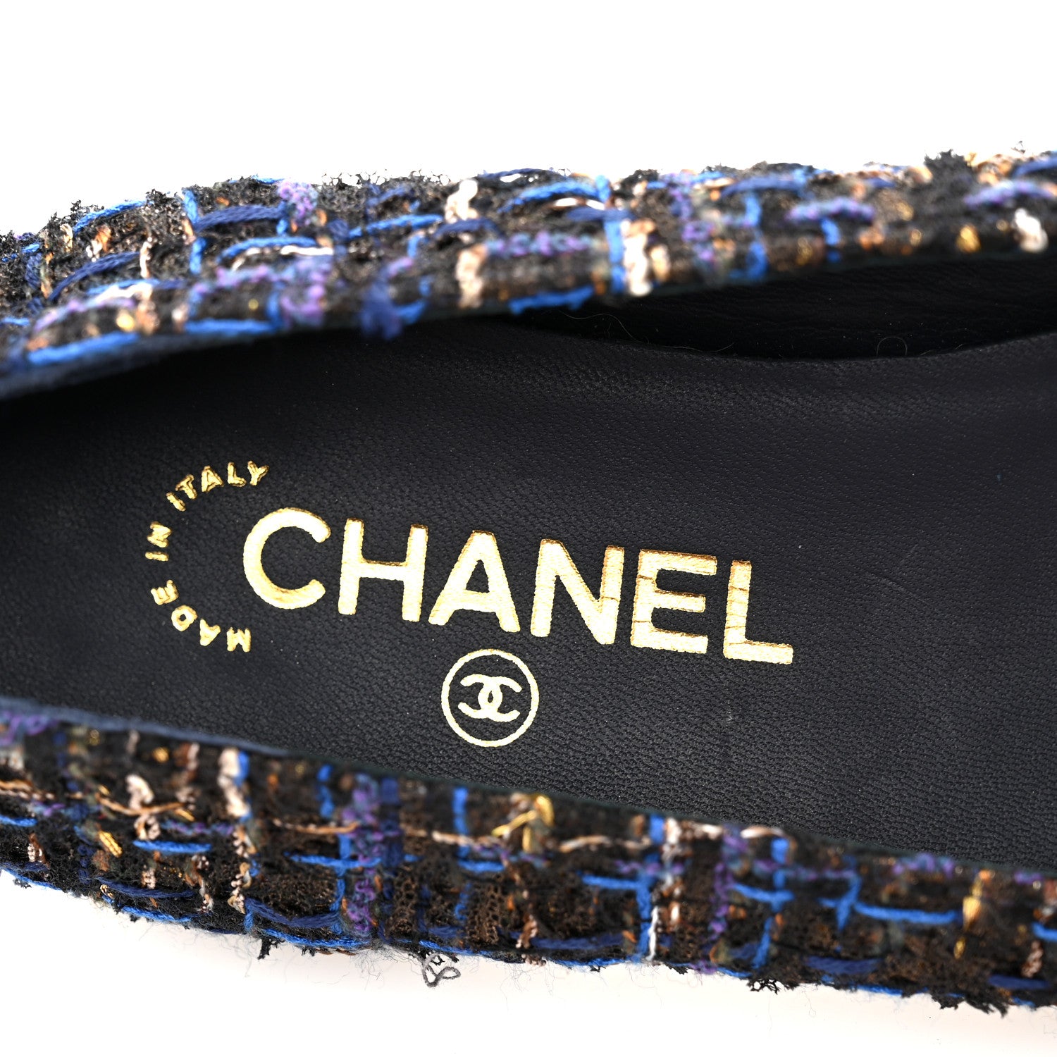Chanel Tweed Lambskin Cap Toe Ballerina Flats 40 Navy Blue Black 8 of 10