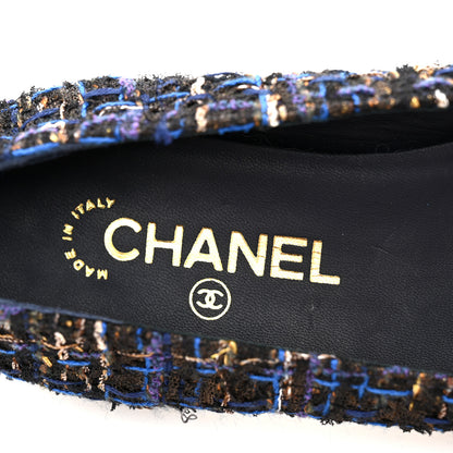 Chanel Tweed Lambskin Cap Toe Ballerina Flats 40 Navy Blue Black 8 of 10