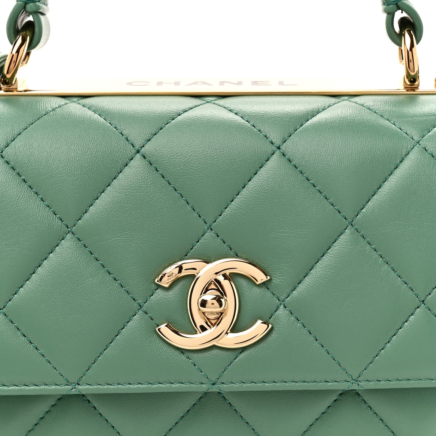 Lambskin Quilted Small Trendy CC Flap Dual Handle Bag Light Green