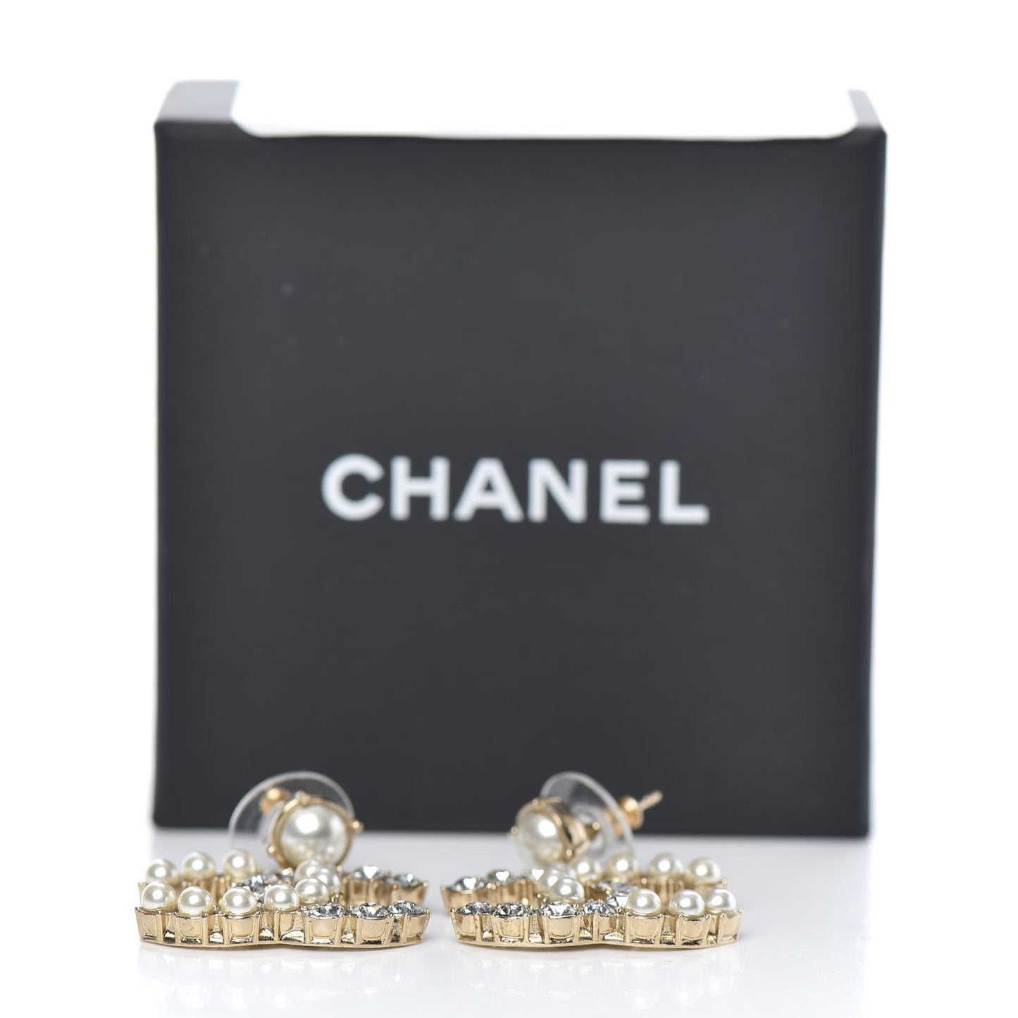 Crystal Pearl Dazzling Domino CC Drop Earrings Gold
