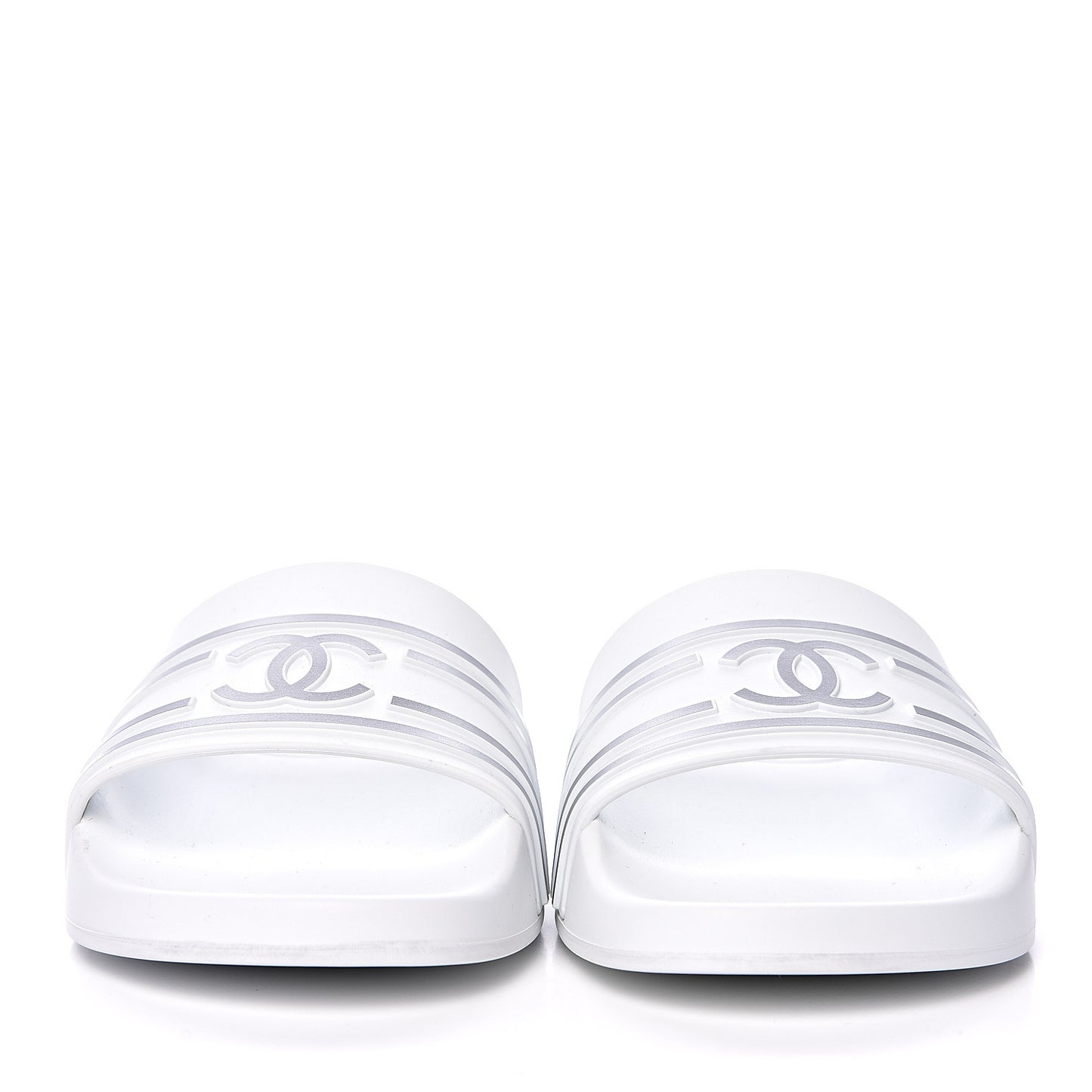 Rubber CC Flat Slide Sandals 35 White