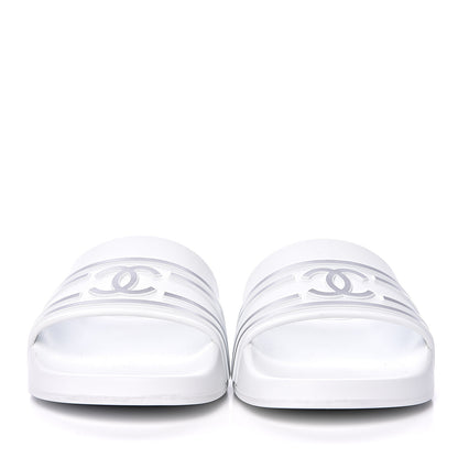 Chanel Rubber CC Flat Slide Sandals 35 White 2 of 10