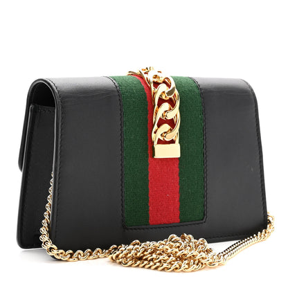 Gucci Calfskin Super Mini Sylvie Chain Shoulder Bag Black 2 of 9