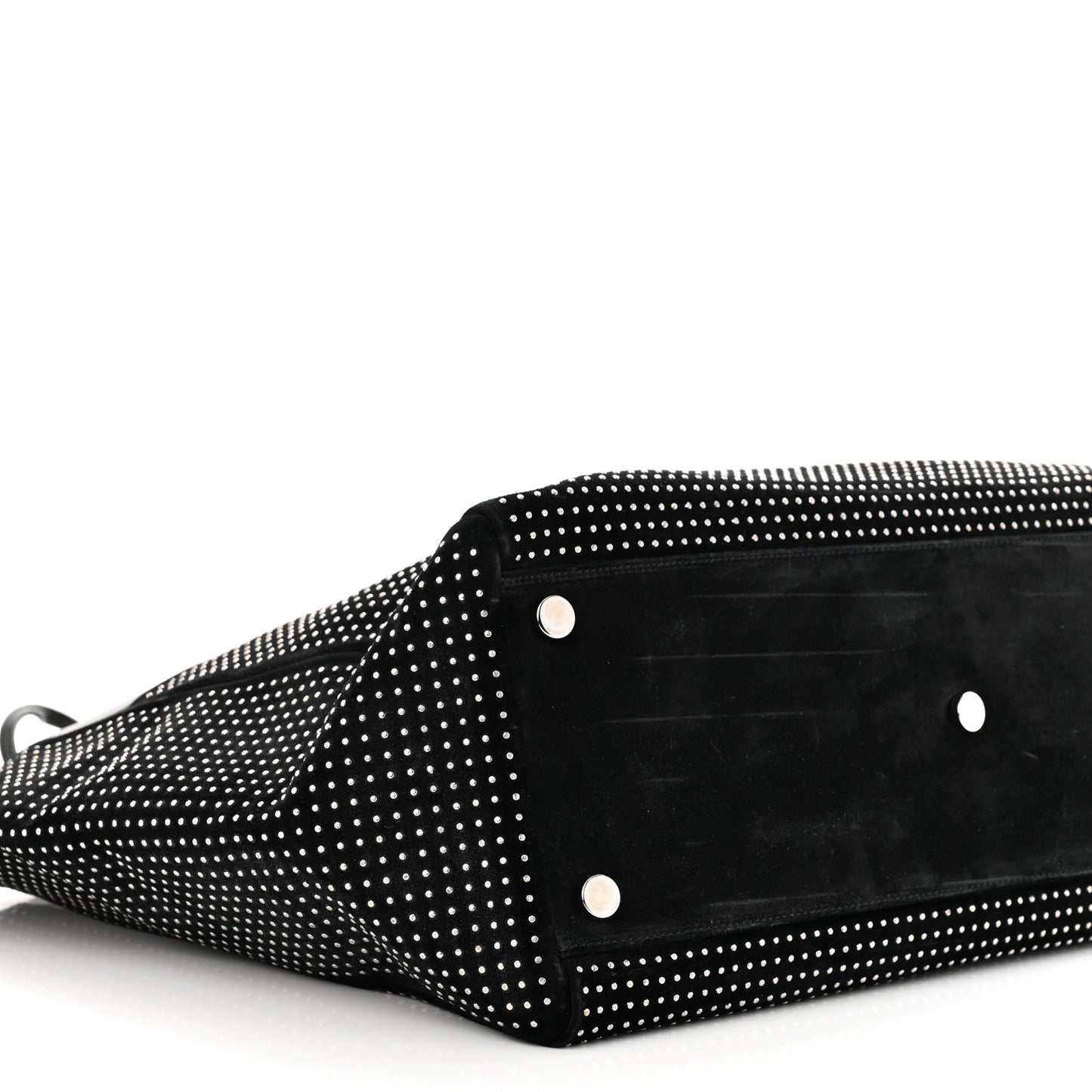 Calfskin Suede Studded Reversible East West Shopping Tote Black