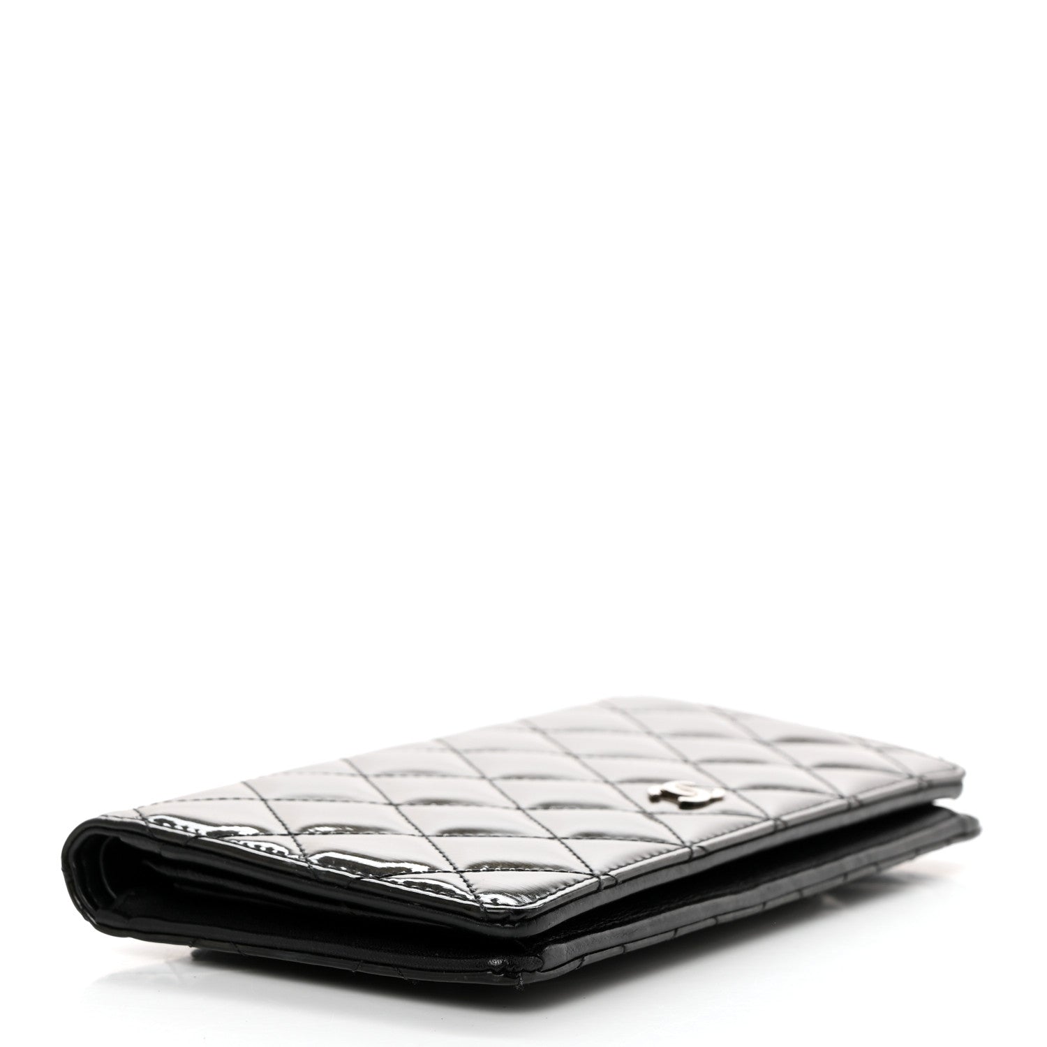 Chanel Striated Patent Calfskin Quilted Yen Wallet Black 4 of 8