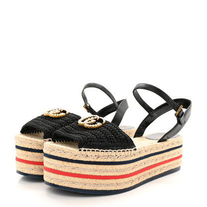 Gucci Cotton Malaga Kid Crochet Pearly GG Lilibeth Espadrille Platform Sandals 37.5 Black 4 of 14