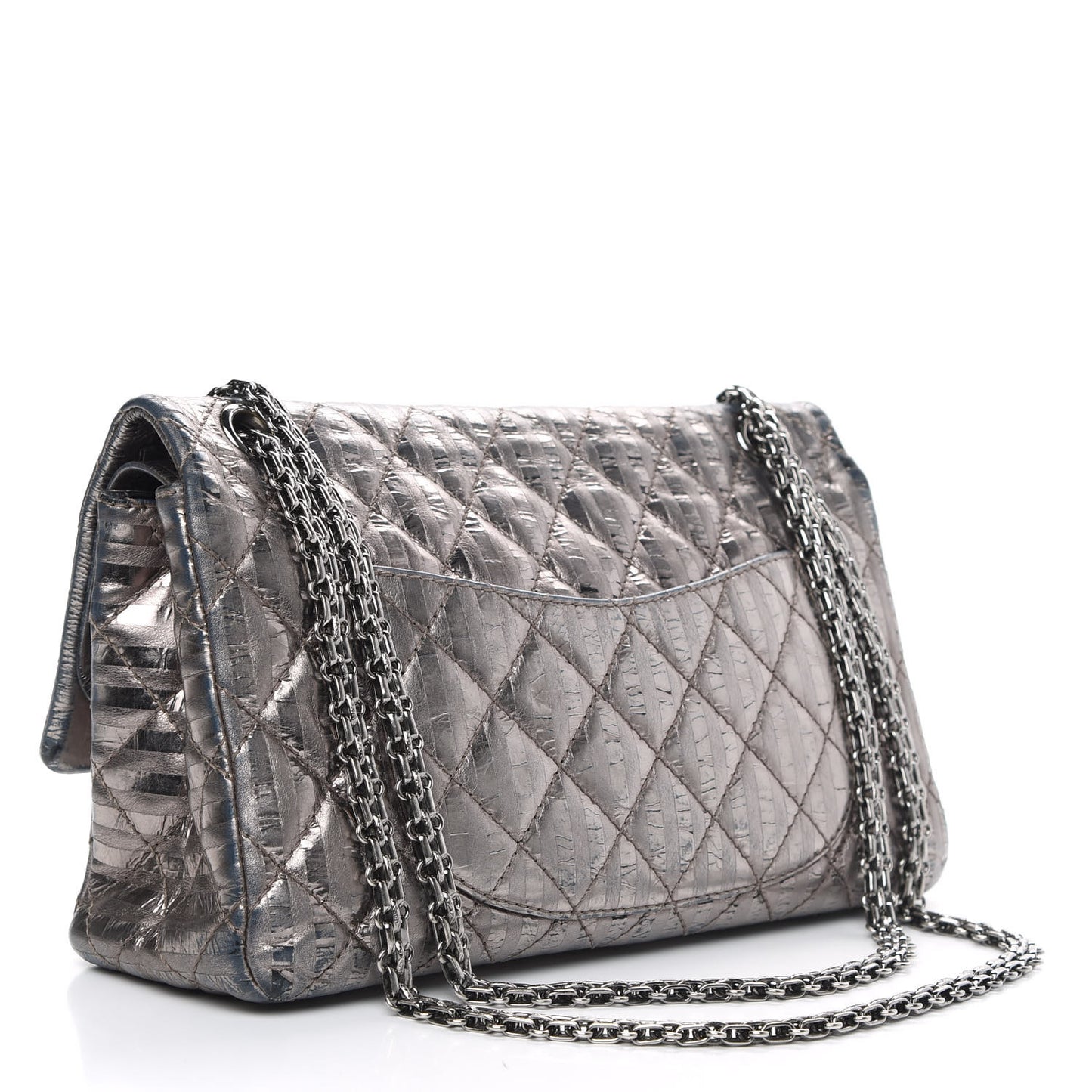 Metallic Striped Calfskin 2.55 Reissue 226 Flap Silver