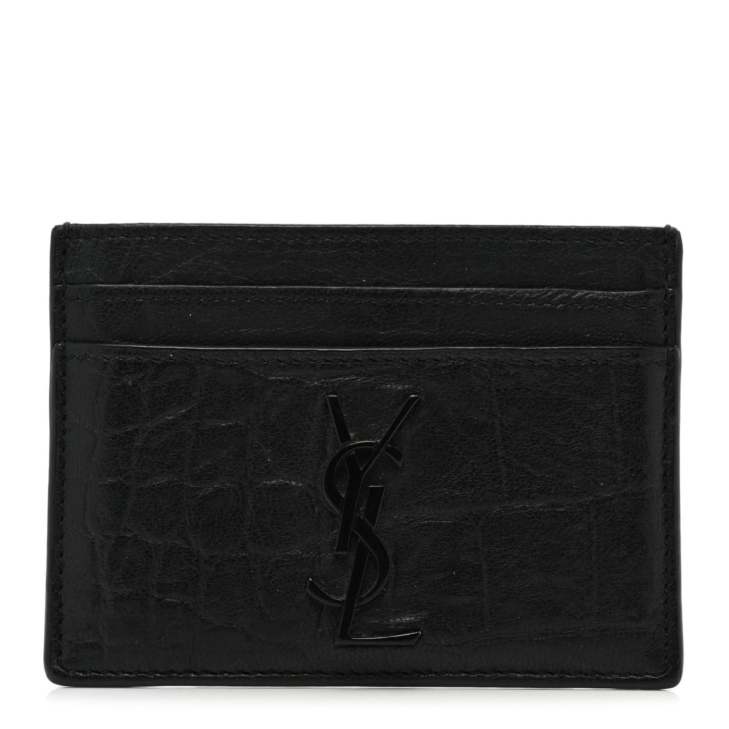 Calfskin Crocodile Embossed Monogram Credit Card Case Black