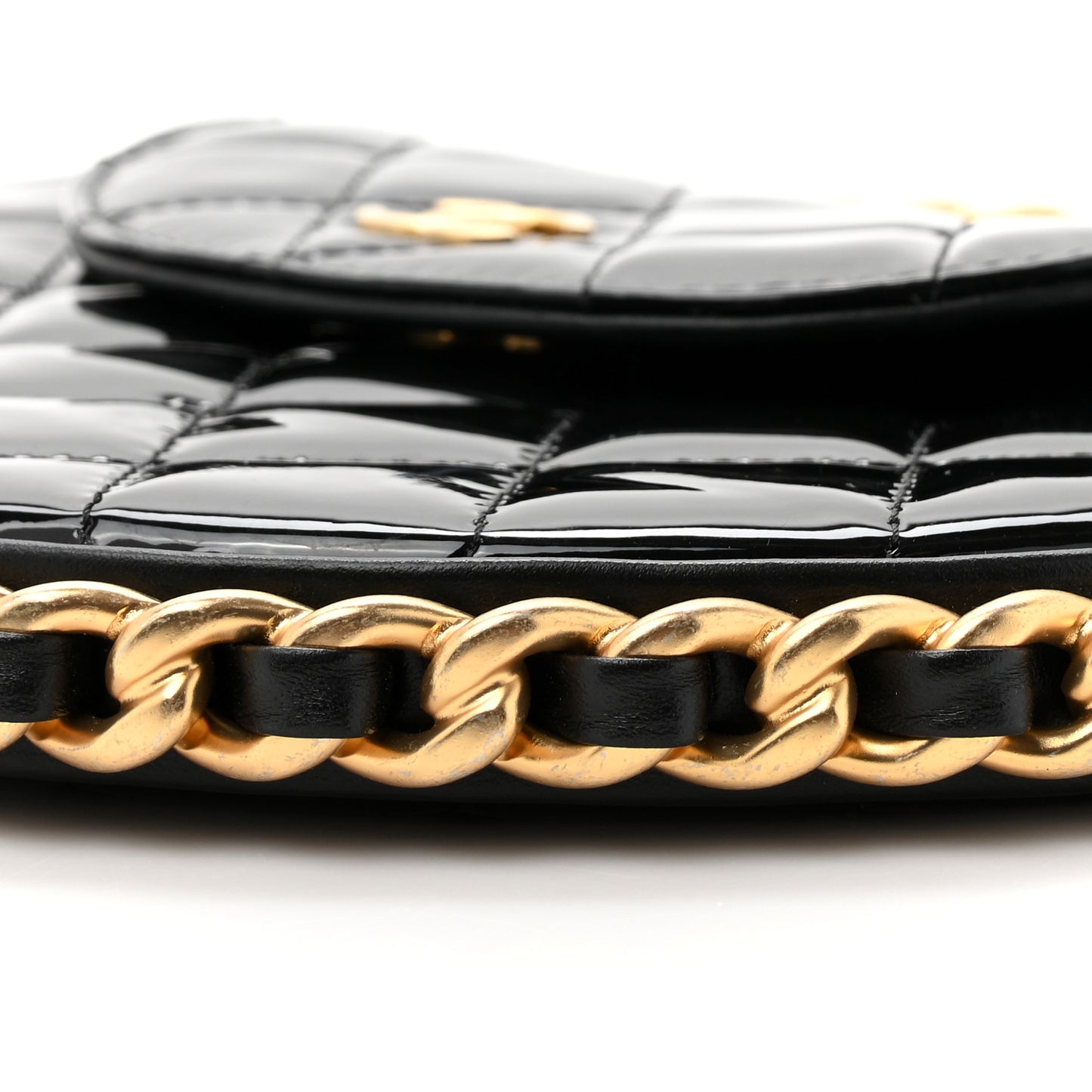 Patent Calfskin Quilted Chain Hoop Bag Black