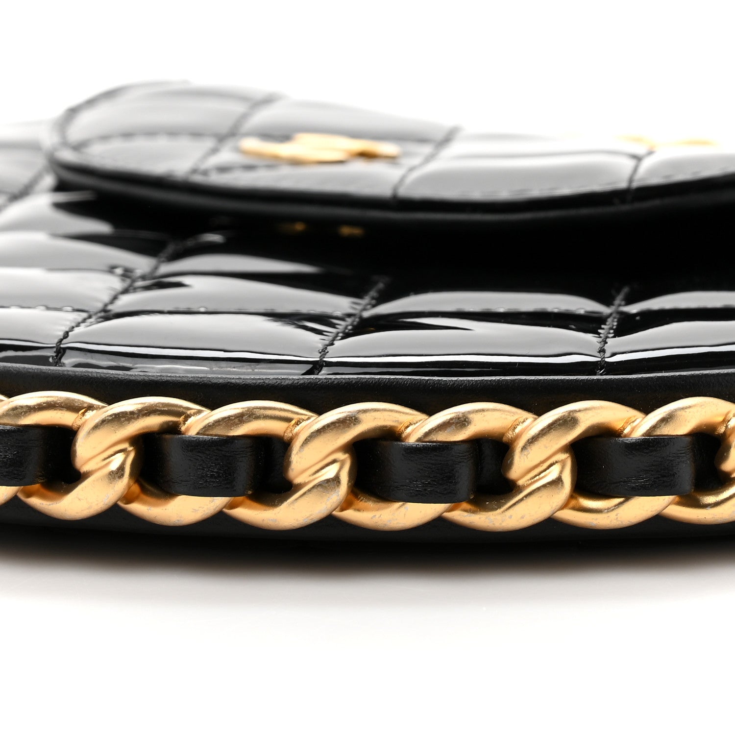 Chanel Patent Calfskin Quilted Chain Hoop Bag Black 9 of 10