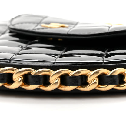 Chanel Patent Calfskin Quilted Chain Hoop Bag Black 9 of 10