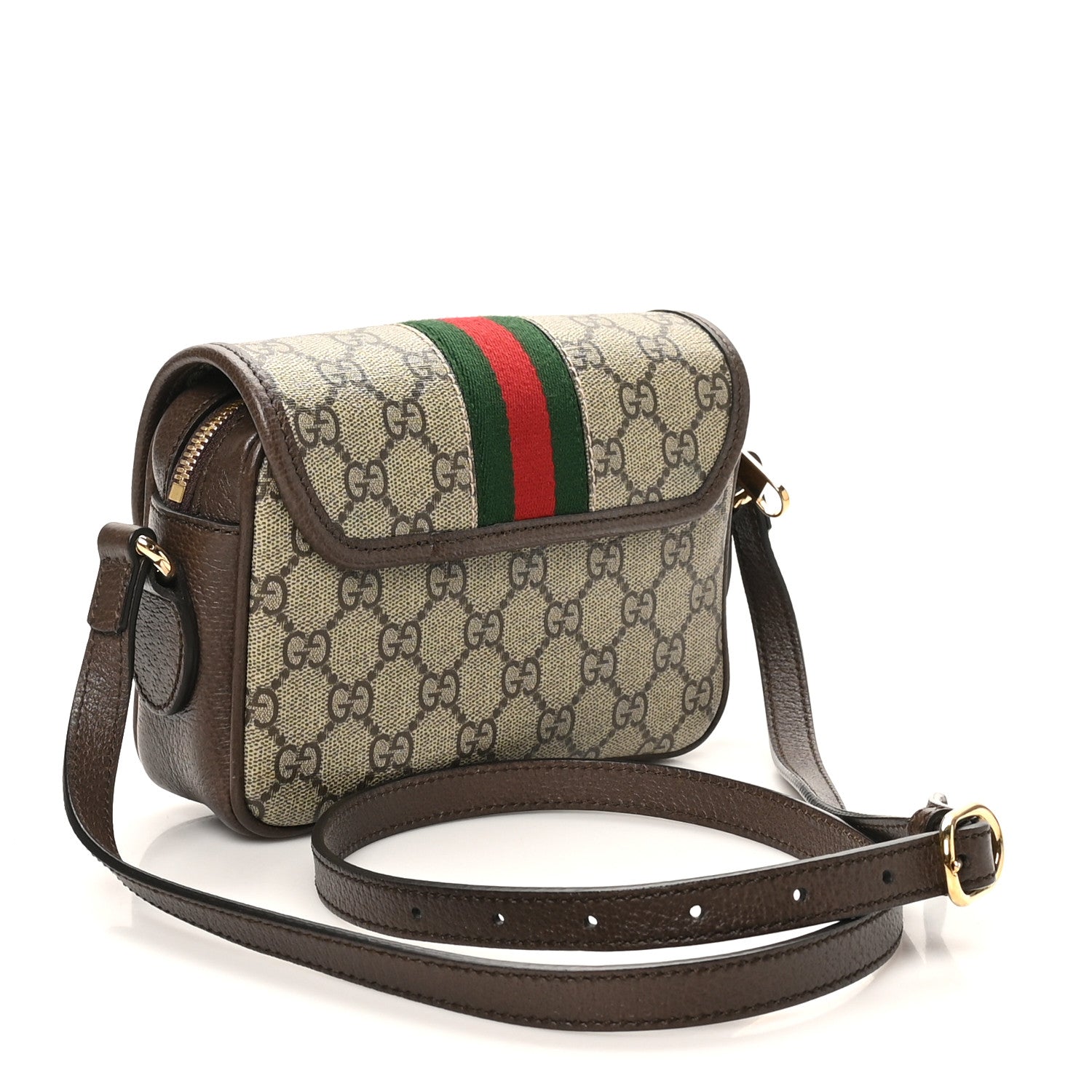 Gucci GG Supreme Monogram Textured Dollar Calfskin Mini Ophidia Flap Shoulder Bag Beige Ebony New Acero 3 of 10