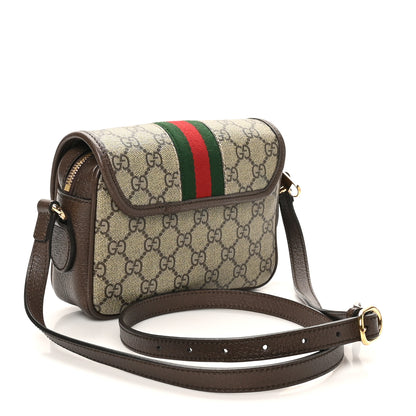 Gucci GG Supreme Monogram Textured Dollar Calfskin Mini Ophidia Flap Shoulder Bag Beige Ebony New Acero 3 of 10