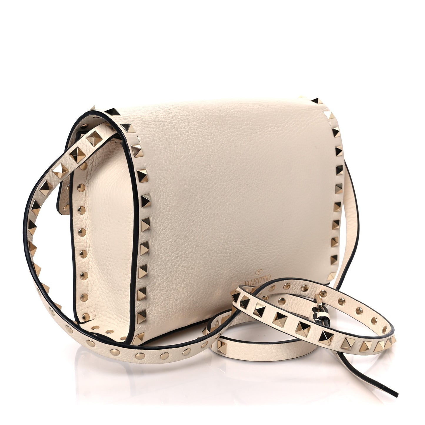 Pebbled Calfskin Medium Rockstud Flip Lock Crossbody Bag Light Ivory