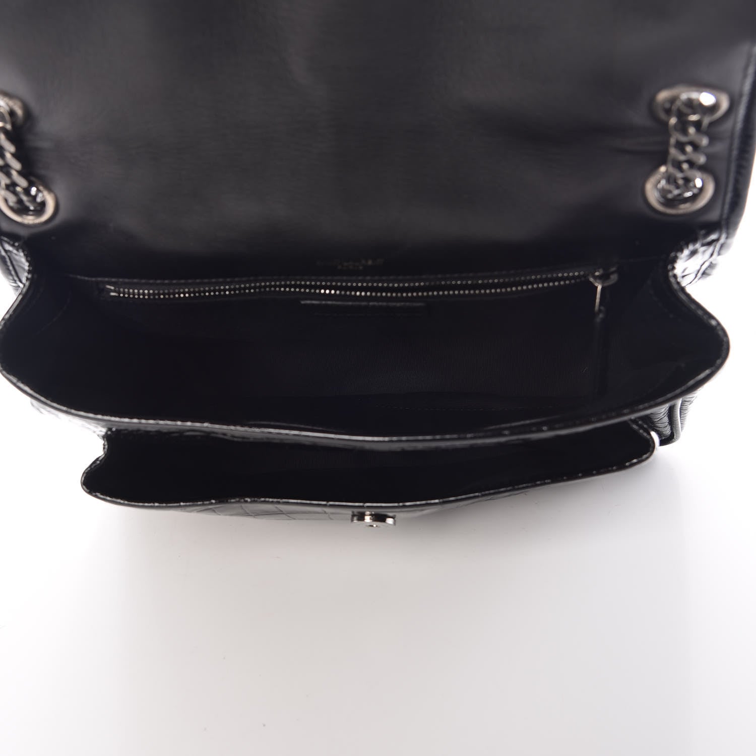 Saint Laurent Patent Crocodile Embossed Lambskin Monogram Medium Niki Chain Satchel Black 5 of 10