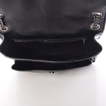 Saint Laurent Patent Crocodile Embossed Lambskin Monogram Medium Niki Chain Satchel Black 5 of 10