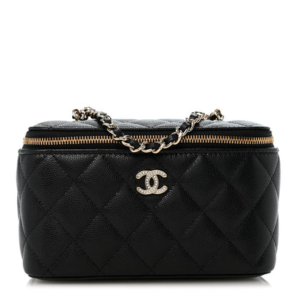 Chanel Caviar Quilted Crystal CC Logo Vanity Case With Chain Black 1 of 12