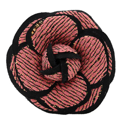 Chanel Tweed Camellia Pin Brooch Pink Black 1 of 3