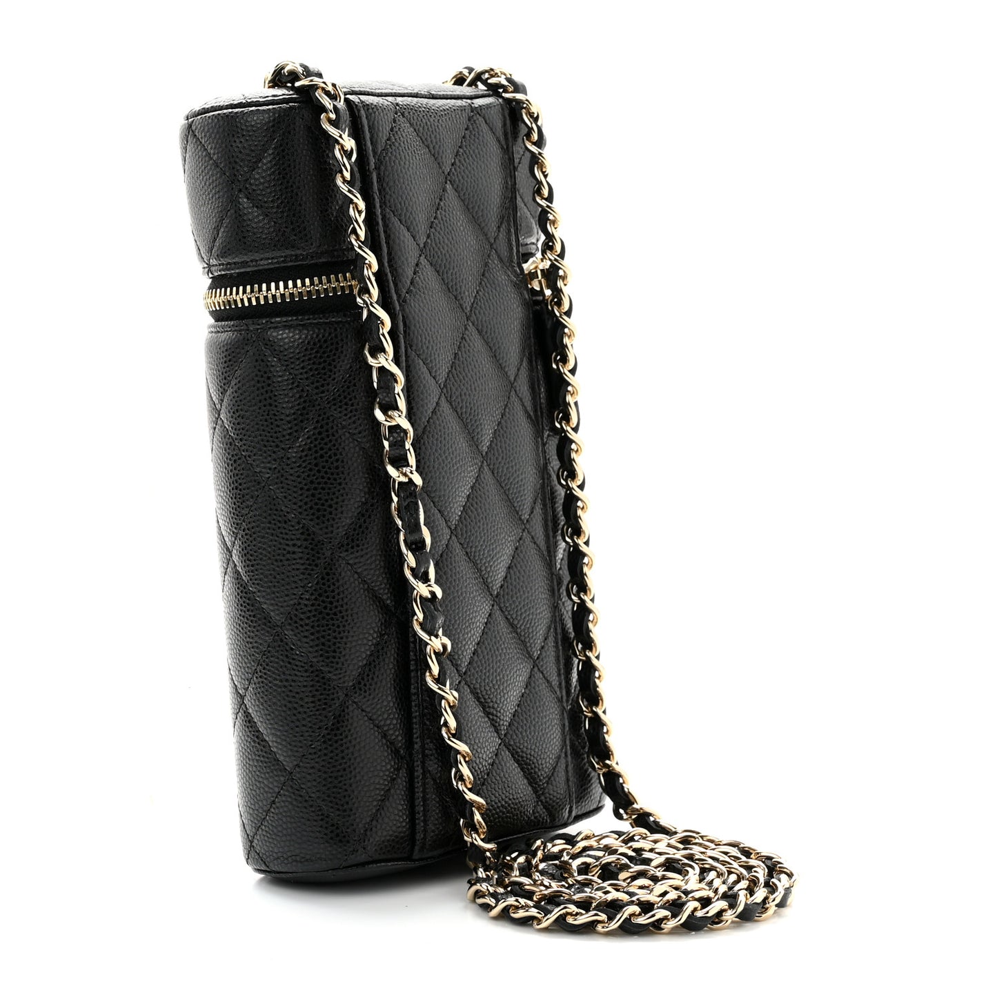 Caviar Quilted Phone Holder With Chain Black