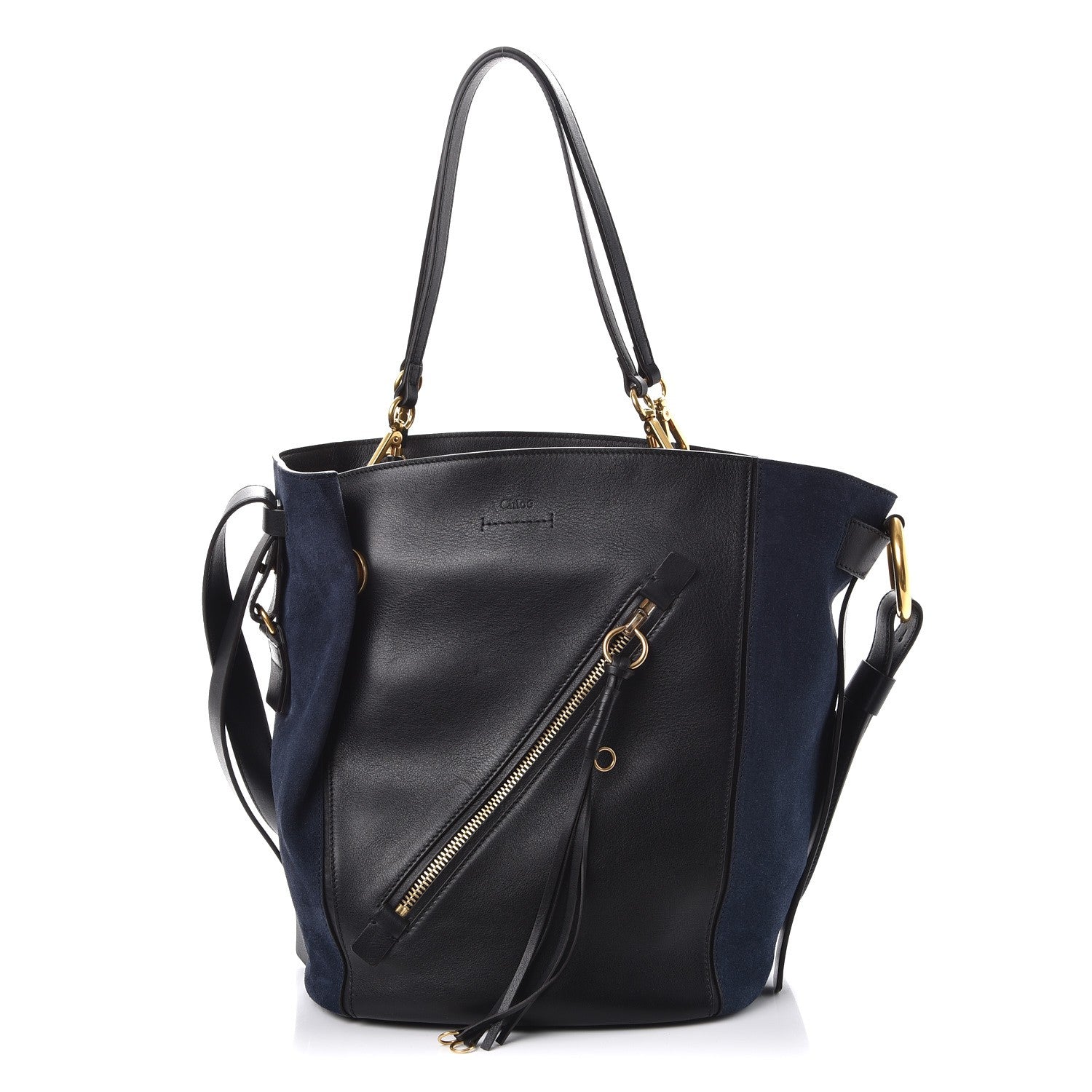 Chloe Smooth Suede Calfskin Medium Myer Double Carry Bag Black Navy 1 of 7