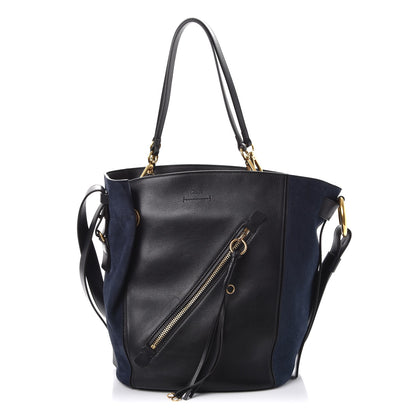 Chloe Smooth Suede Calfskin Medium Myer Double Carry Bag Black Navy 1 of 7