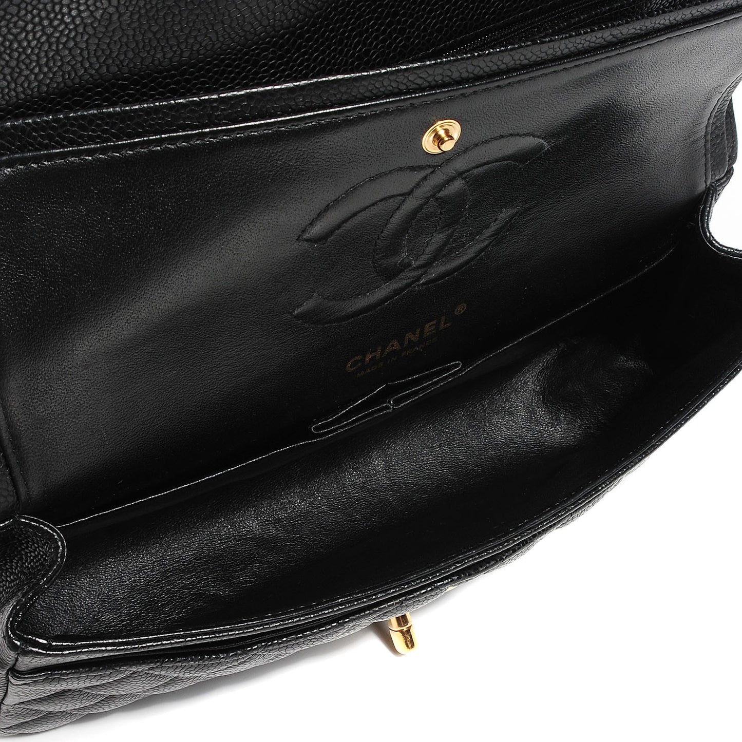 Caviar Quilted Medium Double Flap Black