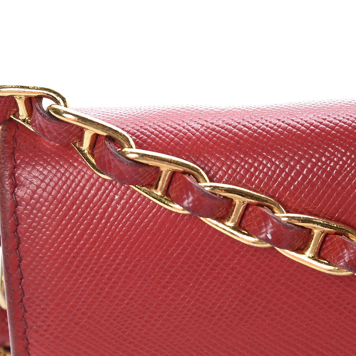 Prada Saffiano Metal Oro Chain Wallet Fuoco 17 of 21