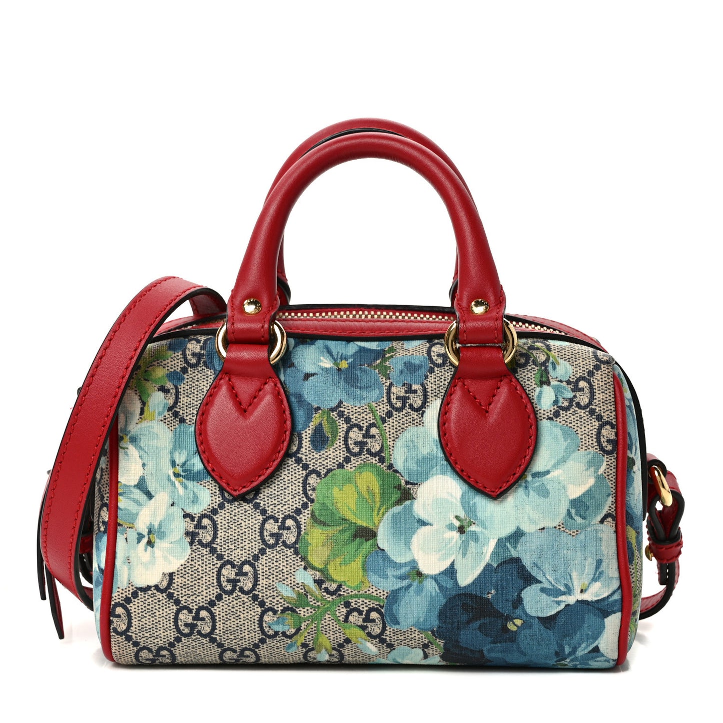 GG Supreme Monogram Blooms Mini Boston Navy Blue Hibiscus