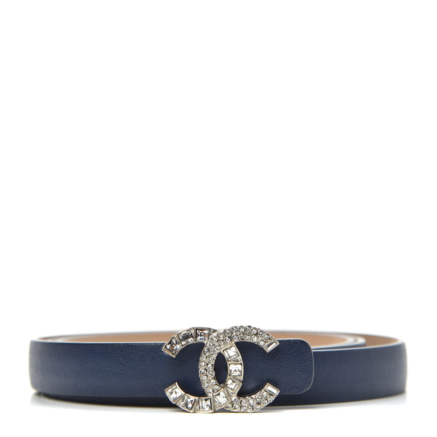 Chanel Lambskin Crystal CC Logo Skinny Belt 85 34 Navy 1 of 4