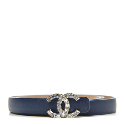Chanel Lambskin Crystal CC Logo Skinny Belt 85 34 Navy 1 of 4