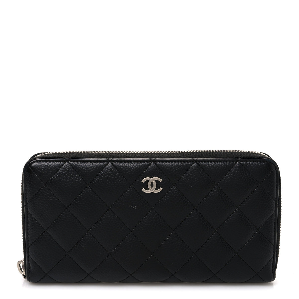 Caviar Quilted Large Gusset Zip Around Wallet Black