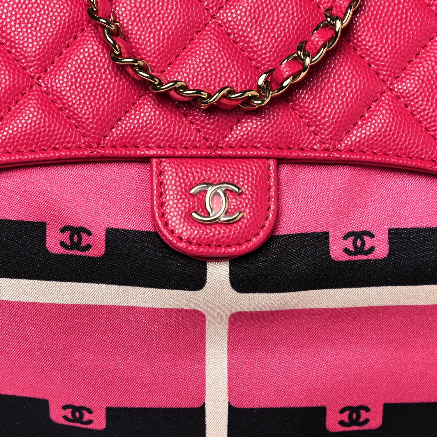 Chanel Caviar Fabric Quilted Foldable Tote With Chain Pink Multicolor 9 of 15