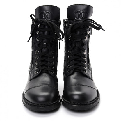 Chanel Calfskin Quilted Lace Up Combat Boots 40.5 Black 2 of 11